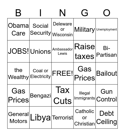 Debate Bingo Card