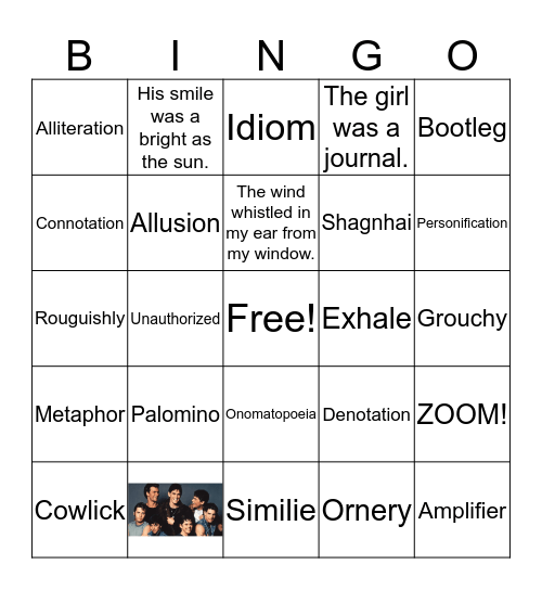 Vocabulary Bingo Card