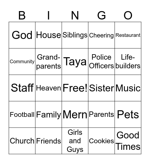 Life Builders Give Thanks Bingo Card