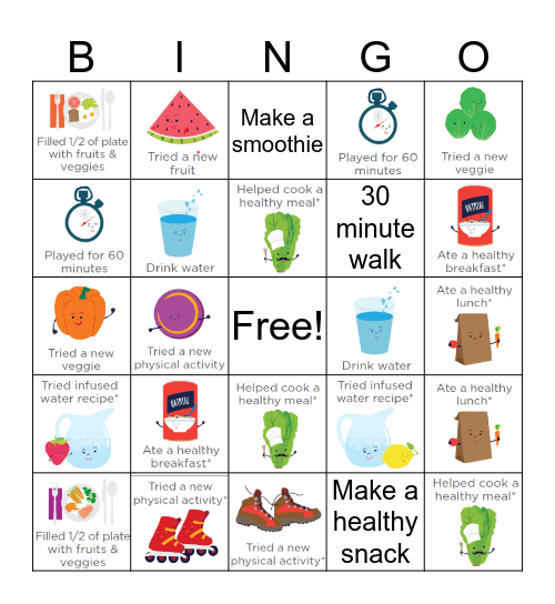 Healthy Holiday Bingo Card