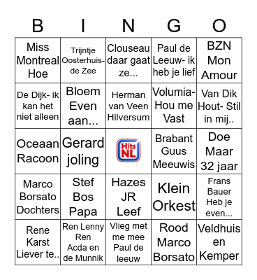Muziekbingo Nederlands Bingo Card