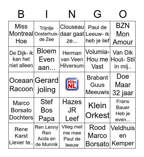 Muziekbingo Nederlands Bingo Card