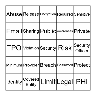 CRAZY HIPAA BINGO Card