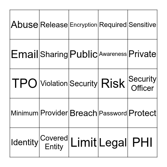 CRAZY HIPAA BINGO Card