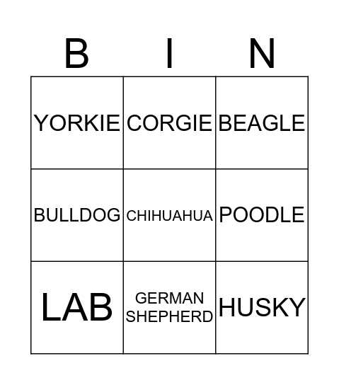 CUTE DOGS Bingo Card