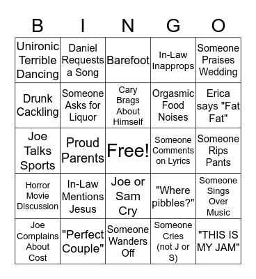 Sam & Joe's Wedding Bingo Card