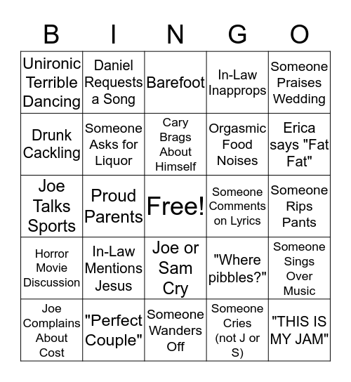 Sam & Joe's Wedding Bingo Card