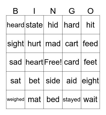 Final /t/ and /d/ Sounds Bingo Card