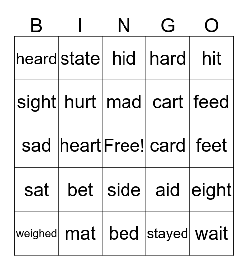 Final /t/ and /d/ Sounds Bingo Card