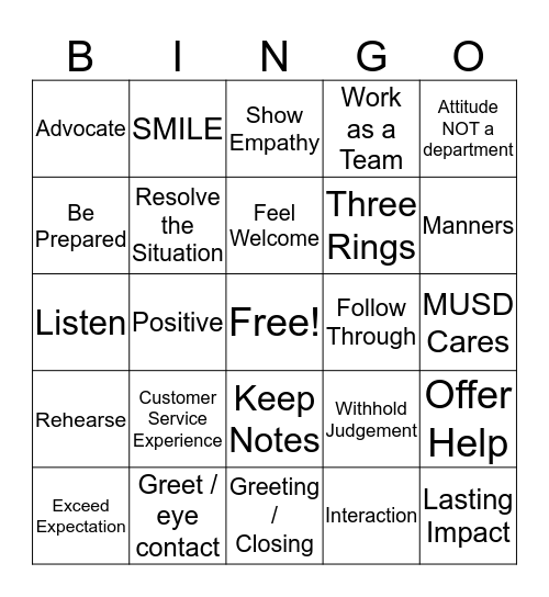 MUSD Cares Bingo Card