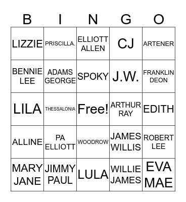 COOK FAMILY Bingo Card