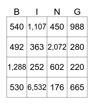 Multiplication Bingo Card