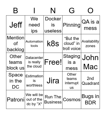 DB Vision Planning Bingo Card