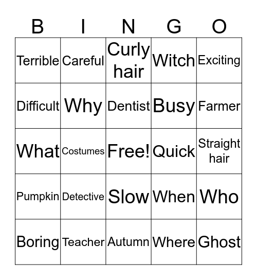 VOCABULARY UNIT 1  Bingo Card