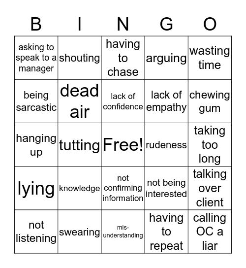 Dissat Bingo Card