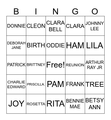 COOK FAMILY Bingo Card