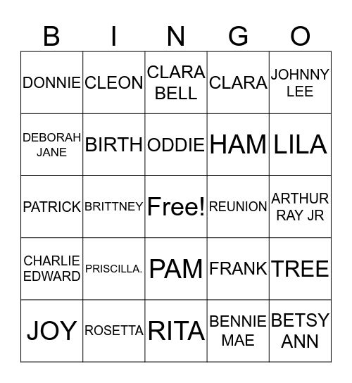 COOK FAMILY Bingo Card