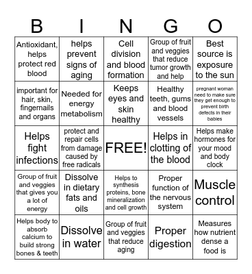Vitamin Bingo Card