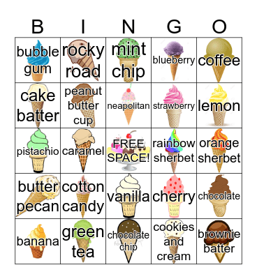 ICE CREAM BINGO Card