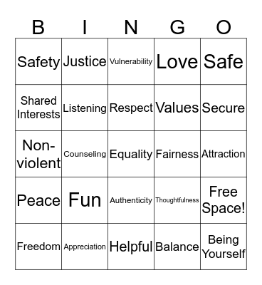 Healthy Relationship Bingo! Bingo Card