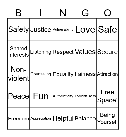 Healthy Relationship Bingo! Bingo Card