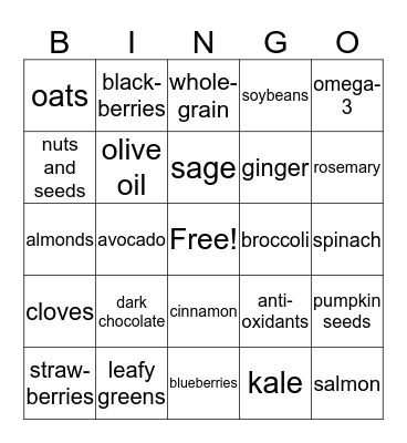 Brain Food Bingo Card