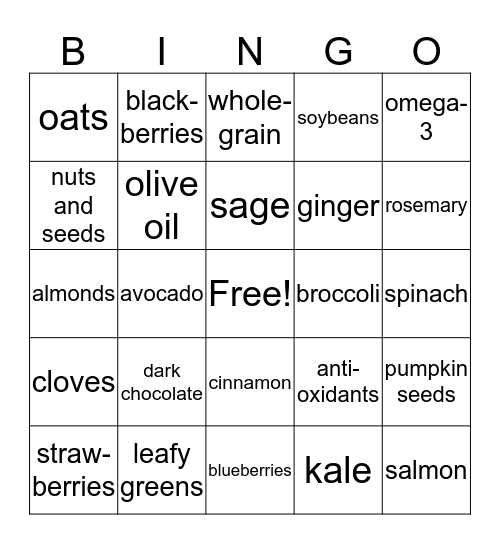 Brain Food Bingo Card