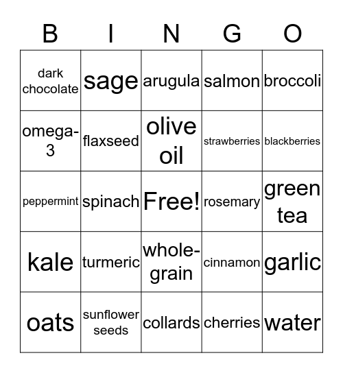 Brain Food Bingo Card