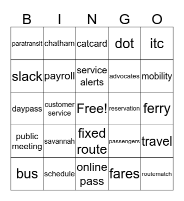 Chatham Area Transit Bingo  Bingo Card