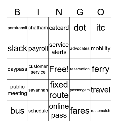 Chatham Area Transit Bingo  Bingo Card