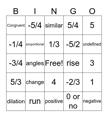 Math  Bingo Card