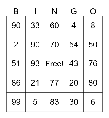 Long Division BINGO Card