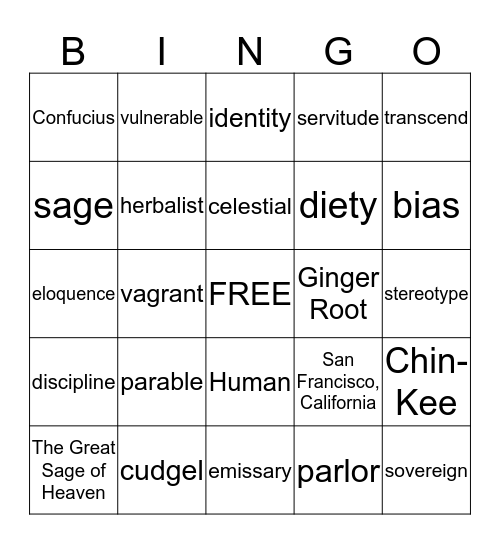 Chinese Born American Bingo Card