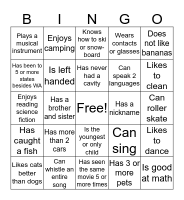 Human Bingo Card