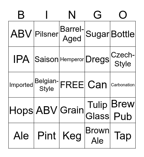 Beer! Bingo Card