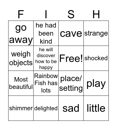 Rainbow Fish Bingo Card