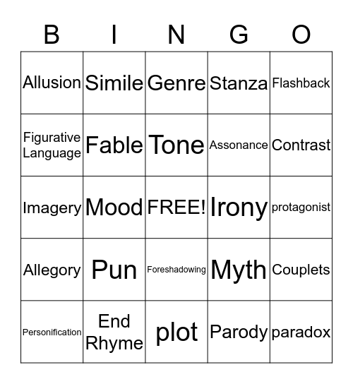 ELAR Bingo Card