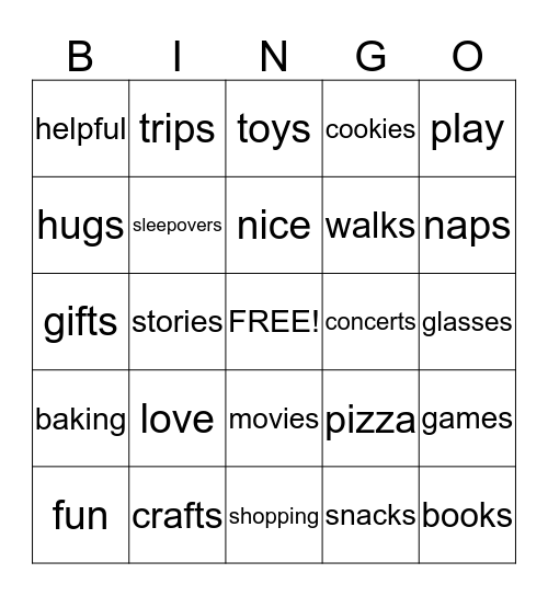 Grandparent's Day Bingo Card