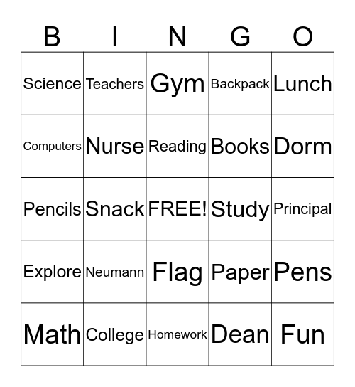 Neumann University Bingo Card