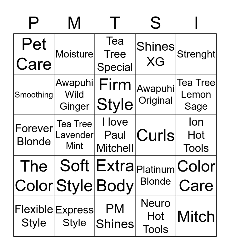 Paul Mitchell Bingo Card