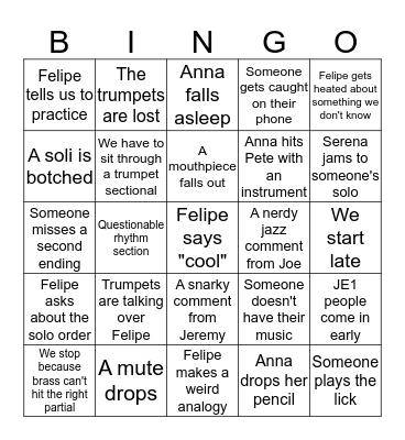 Chapel Bingo Card