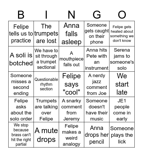 Chapel Bingo Card