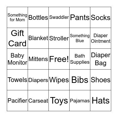 Baby Shower Gift Bingo Card