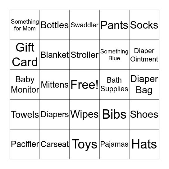Baby Shower Gift Bingo Card