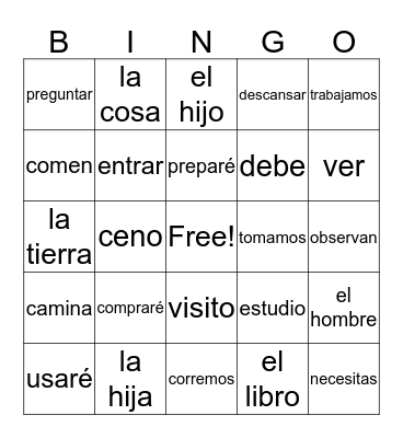 Spanish Bingo Card