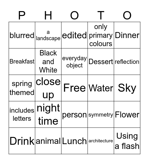 Photography Bingo - Week 4 Bingo Card