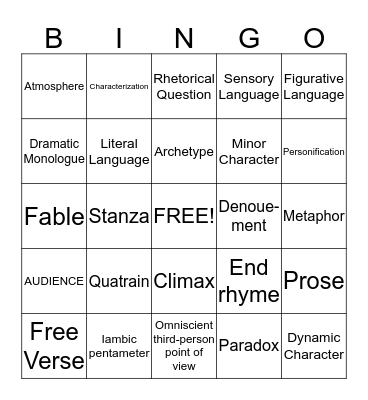 ELAR Bingo Card