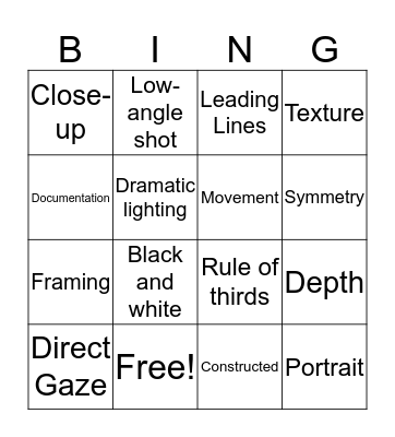 Photography Bingo Card