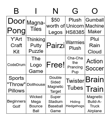 Toy Bingo Card