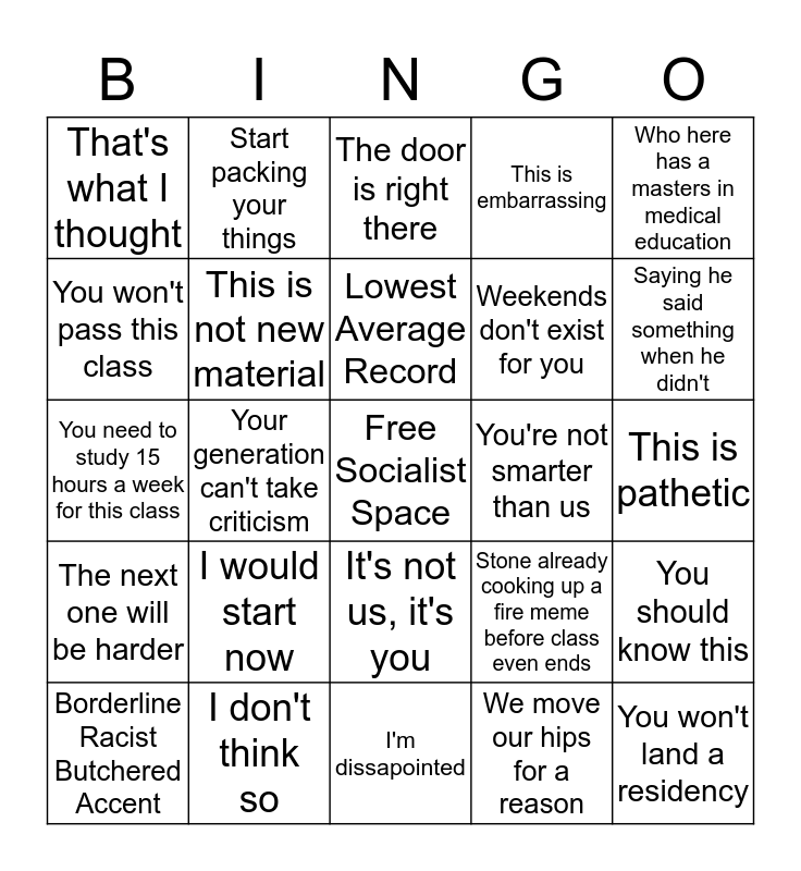 OPP Post-Grade Reveal Motivational Speech Bingo Card